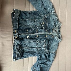 Cropped Puff Sleeve Denim Jacket